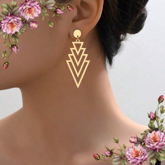 Hollow Out Geometric Drop Earrings - Picture 1 of 9